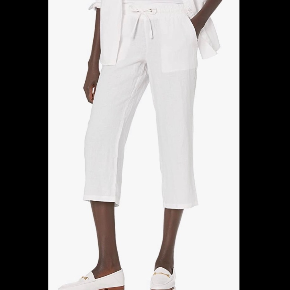 White Linen Wide Leg Pants